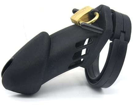 Male Penis Cage Chastity Belt, BDSM Bondage Silicone Chastity Cage Chastity Device with 4 Different Sizes Cock Rings Sex Toys for Men (Black Long)