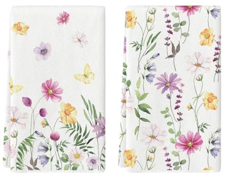 Artoid Mode Paños de cocina con diseño de flores, mariposas, primavera, 42 x 65 cm, decoración de temporada, de verano, toallas de poliéster, juego de 2