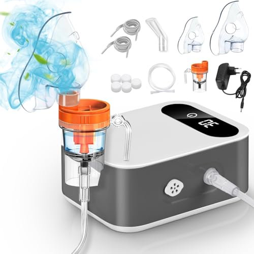 Inhalationsgerät für Erwachsene und Kinder,Kompressor Vernebler Inhaliergerät Kinder Baby, Elektrische Inhalator mit Masken & Mundstück,Inhalationsgerät für Reisen und Zuhause (Grau)