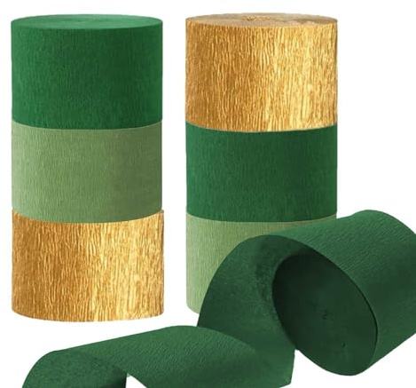 GAKA FAVOR Sage Green and Gold Crepe Paper Streamers Party Streamers Decorations 4.5CM(1.77in) Wide 25M(82ft) Long 6 Rolls