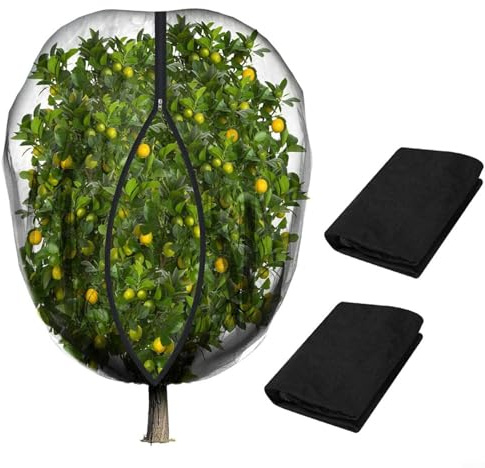 Aprilsunnyzone Garten-Obstbaum-Schutzbeutel mit Reißverschluss, Kordelzug, feines Netz, Pflanzenabdeckung, Anti-Vogel-Netz für Heidelbeer-Zitrusbäume, 2 Stück (1 x 1 m)