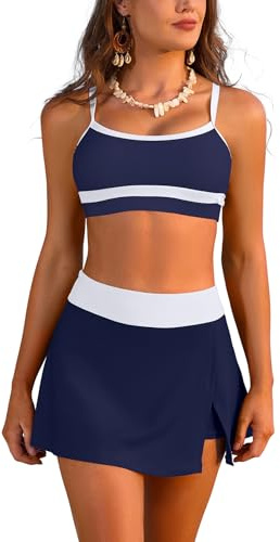 SHEKINI Bikini för kvinnor, baddräkter med kjol, hög midja, magkontroll, badkjol med säkerhetsshorts, tvådelad, badmode, baddräkt, push-up, bikinitopp, sommar