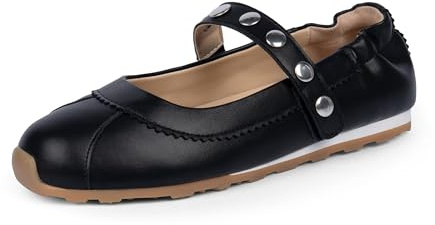 Tigeridea Ballet Sneakers for Women Black Studded Flats Mary Jane Sneakers Slip on Casual Comfortable Tennis Shoes for Women Size 10