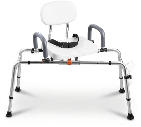 VEVOR Panca di Trasferimento da Vasca da Bagno con Sedile Girevole, Seduta Girevole per Vasca da Bagno con Braccioli Schienale, Altezza Larghezza Regolabile, Carico max 180 kg, Sedia di Ausilio