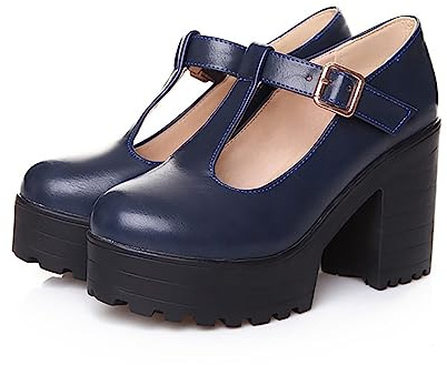 Dampumps med blockklack, damer Mary Janes platå eleganta brudskor, tjock klack T-rem halvskor, spänne högklackade skor, ultralätta spännpumps, mjuka sulor, kvällsskor