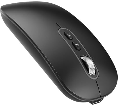 cimetech - Ratón Bluetooth inalámbrico (BT 5.1 + 2,4 GHz)-Soporte Recargable, silencioso y Fino, Compatible con MacBook Pro/Air, Mac, iPad, Ordenador portátil, Ordenador de sobremesa, Mac y PC-Negro