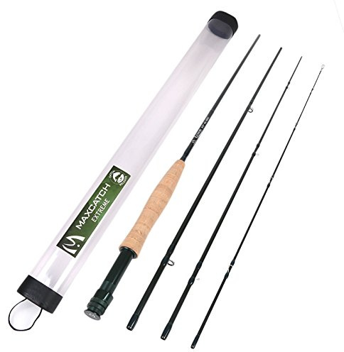 M MAXIMUMCATCH Maxcatch Extreme Graphite Fly Fishing Rod 4-Piece 9 Feet with IM7 Carbon Blank, Hard Chromed Guides, A Cork Grip（Size:3/4/5/6/8wt） (Extreme Rod, 8ft4 3weight)
