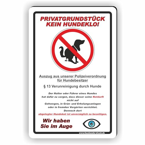 Privatgrundstück - Kein Hundeklo Schild/Kein Hundekot/T-001 (20x30cm Schild)