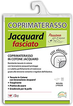 V.I.P. Very Important Pillow Coprimaterasso Jacquard in Cotone Fasciato, Elastico su tutto il perimetro, 90 x 200 cm Singolo
