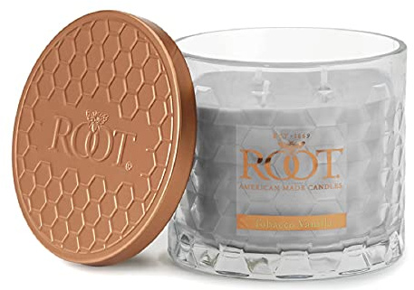 Root Candles Scented Candles Honeycomb Glass Premium Handcrafted Beeswax Blend 3-Wick Candle, 12-Ounce, Tobacco Vanilla