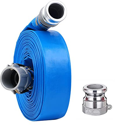 1-1/2 x 50ft PVC Lay Flat Discharge Hose With Aluminum Camlock C & E Fittings, Cam Lock Fitting Type A included, Pump Backwash Hose Assembly