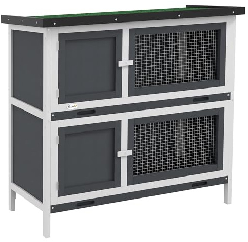 PawHut Rabbit Hutch Guinea Pig Hutch Openable Roof 100 x 47 x 91cm Grey