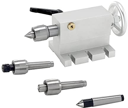 RATTMMOTOR 65mm Lathe Centre Morse Taper 2 Live Center Movable MT2 Tailstock with 4 Interchangeable Heads for CNC Engraving Milling Machine 4th Axis Rotary CNC Milling Cutter