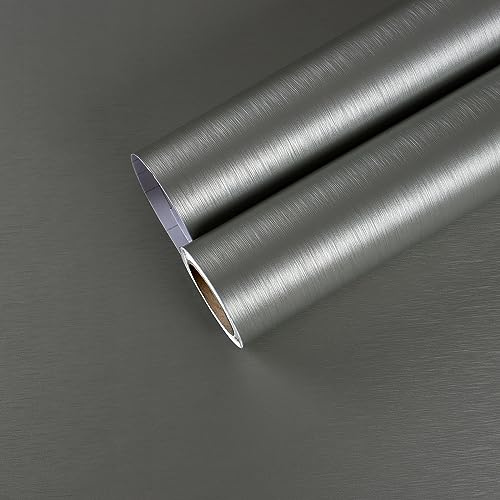 CHIHUT Stainless Steel Contact Paper for Kitchen Appliances Waterproof Metallic Grey Peel and Stick Wallpaper Self Adhesive Brushed Metal Vinyl Refrigerator Wrap for Countertops Dishwasher 17.7”x100”