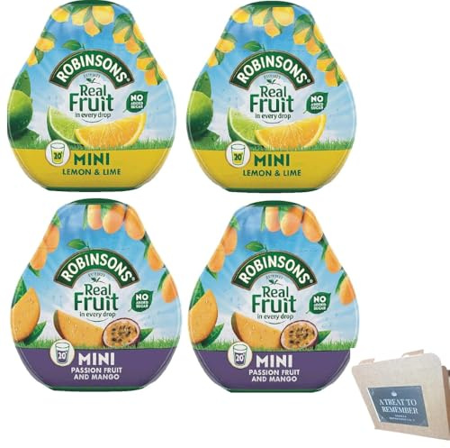 Robinsons Squash’d Mini Squash’d – 2 Flavour Pack – 2 x Lemon & Lime and 2x Mango & Passion Fruit – No Added Sugar – Real Fruit in Every Drop