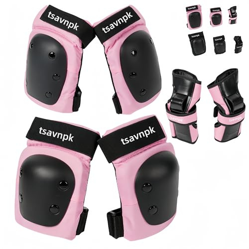 Knee and Elbow Pads Set for Women & Teens – Pink Skateboarding Protective Gear with Wrist Guards, Adjustable Skate Pads for Roller Skating, Inline Skating, Cycling (S/M/L)