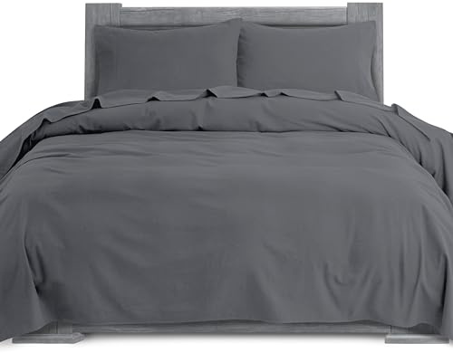 Elegant Comfort Soft 4-Piece 100% Turkish Cotton Flannel Sheet Set - Premium Quality, Deep Pocket Fitted Sheet, Ultra Soft, Cozy Warm Flannel Sheets - Twin XL, Gray