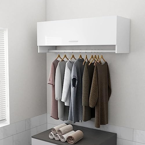 PIXZSSI Armario dormitorio con 2 compartimentos de madera compacto multiusos armario funcional con barra para colgar abrigos blanco brillante 100 x 32,5 x 35 cm