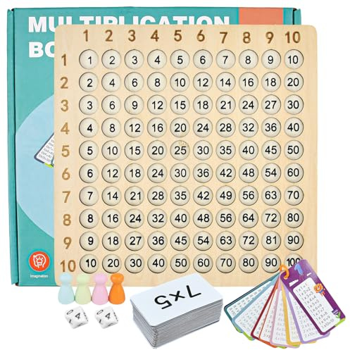 YBCCBY Montessori Multiplication Board Wooden Math Multiplication Board Montessori Children's Counting Toy Times Tables Flash Cards for Kids Over 3 Years with 100 multiplication cards Gift for Kids