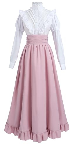 Fiamll Vestido medieval renacentista para mujer, vestido victoriano, vestido de fiesta vintage, blusa victoriana con falda larga renacentista, Rosa1, XXL