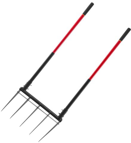 VEVOR Horca Ancha de 5 Dientes con Mangos Dobles de Fibra de Vidrio, Resistente, Diseño Ergonómico en Forma de U, Herramienta de Jardinería para Compostaje, Trasplante y Aireación, 1370 x 515 mm