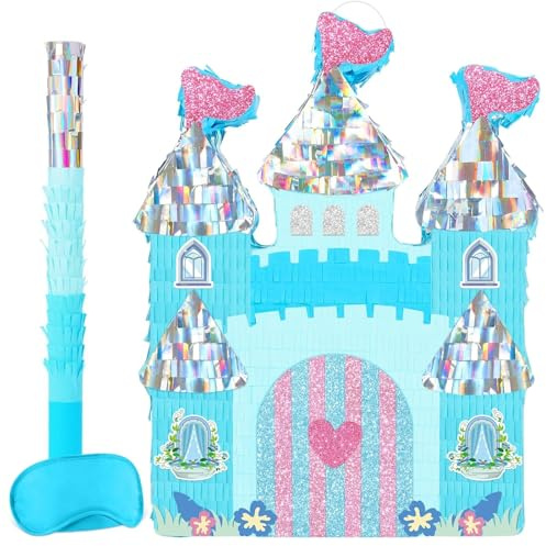 WERNNSAI Princess Castle Pinata - Princess Party Decorations Blue Castle Pinata for Girls Kids Birthday Party Game Magical World Birthday Baby Shower Decoration