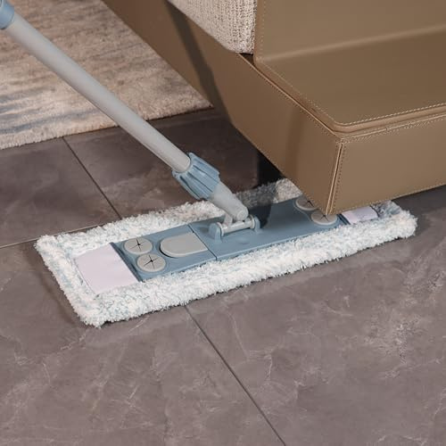 Homilifibra Dust Mop for Floor Cleaning,Magnetic Floor Flat Mop with 2 Washable Pads -Extendable 64‘’ Iron Handle for Hardwood Tile Marble Laminate Floors,Blue&Gray