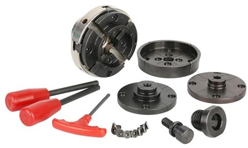 VINWOX SCR4-4NV-SET 4 Wood Lathe Scroll Chuck Set, 4-Jaw Self-Centering Chuck-Set, with Nickle electric Coating Body & 1x8TPI thread & 3/4x16TPI Adapter