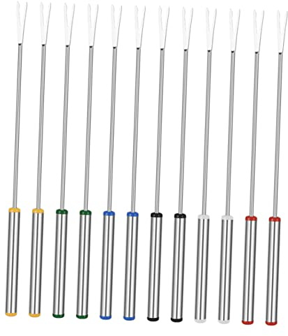 Alipis 12pezzi Forchette Per Fonduta in Acciaio Resistente Manico Termoisolante Per Fontane Di Cioccolato e Fonduta Di Formaggio Per Grigliate Di Marshmallow e Cene Di Famiglia