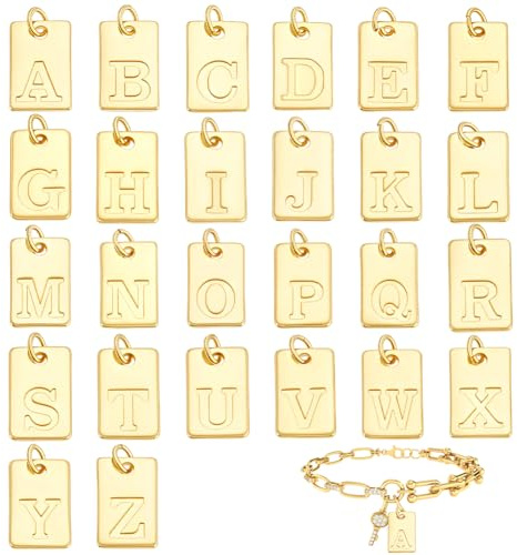 PH PandaHall 26pz Ciondoli con Lettere in Oro 18k Ciondoli con Alfabeto in Ottone AZ per La Creazione di Gioielli Fai Da Te Personalizzazione di Regali, 15.5x10mm