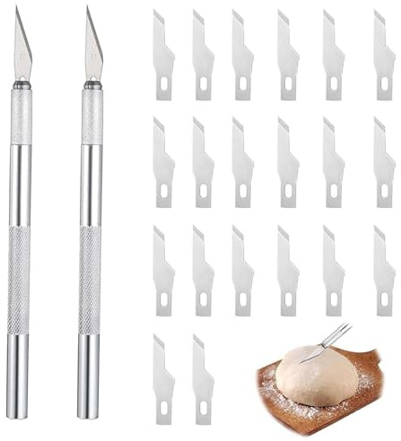 Xiciki Bagarknivset, med 20 reservblad och 1 aluminiumhandtag, för baguette och bröd, skärkniv för att skära in mönstret