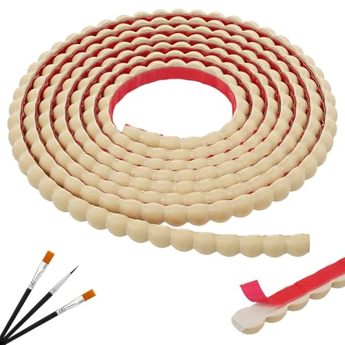 JSIWOTH Moulure Perlée Autocollante PVC 3,05m Blanc Couleur bois | Flexible, Peignable, Décoration Intérieure, Cadres De Miroir, Bords De Meubles, Portes Fenêtres, Largeur 10mm
