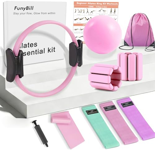 FunyBill Kit d'anneau de Pilates, équipement de Pilates pour la Maison avec Poids pour Chevilles et Poignets et Bandes de résistance, adapté aux débutants, Excellent Choix de Cadeau pour Femme