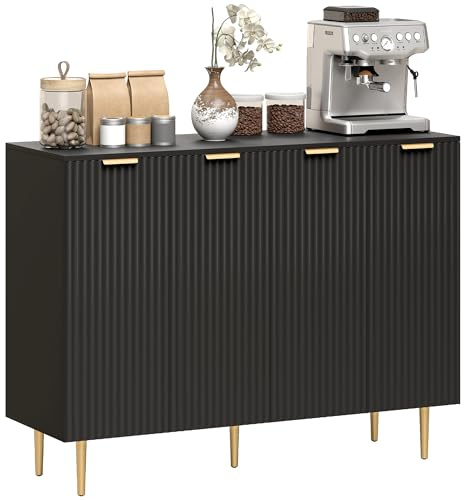 HOMCOM Sideboard Buffet Cabinet Kitchen Storage Cabinet with 4 Doors Black