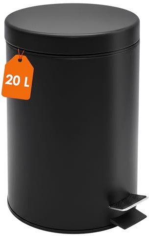 Spetebo Rostfritt stål Pedalhink rund svart matt 45 x 29 cm med lock – 20 l – metallsoptunna med fotpedal och avtagbar innerhink – Pedalavfallshink avfallshink för badrum kök kontor