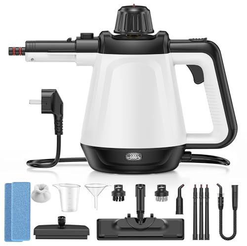 Dampfreiniger, Handdampfreiniger mit 12 Zubehörteilen, 350 ml Wassertank und 3,5 Bar Dampfdruck, Chemiefreier Haushaltsdampfreiniger für Zuhause, Küche, Bad, Fenster, Böden und Auto