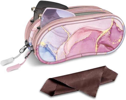 FINTIE Étui Lunettes Souple pour 2 Paires de Lunettes | Grand sac à lunettes double avec mousqueton et fermeture éclair pour lunettes de soleil et lunettes de lecture
