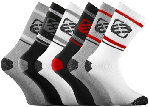 FREEGUN Chaussette Homme Sport Douces - Lot de 6 - Chaussettes Hautes Homme, Tennis, Tissage avec Coussinés, Gris, 43-46