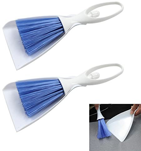 N-D Pelle et Balayette en Plastique - 25 x 7 x 3 cm, Pelle à poussière et Cheveux naturels Balai à Main, Nettoyage Facile des étagères de Voiture fenêtres et Toiles d'araignée, 2 pièces Blanc.