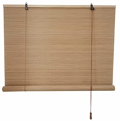 Tenda a Rullo in Bamboo Naturale per Tenda a Rullo in Bambù in Casa Esterno Retrò Tapparella a Rullo in Listelli di Bambù Midollino Bamboo con Arrotolamento a Carrucola (60 x 120cm/24x47in)