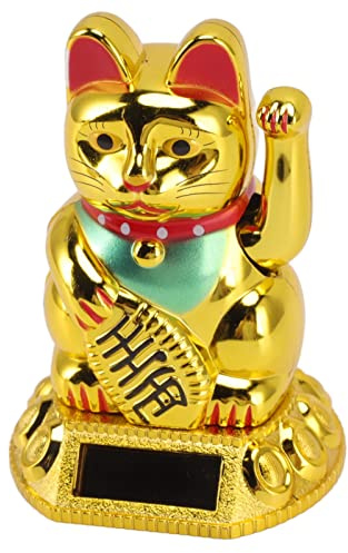UBEF Energy-saving Chinese Cat Decoration with Waving Arm Eco-friendly Lucky Cat Decoration for Home (Golden)