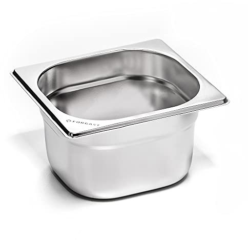 Forgast Conteneur en Acier inoxydable | Écologique | Format GN 1/6 | Dimensions 17,6x16,2x15 cm | Récipient gastronorme | pour plats chauds, salades | Facile à nettoyer | Lavable au lave-vaisselle