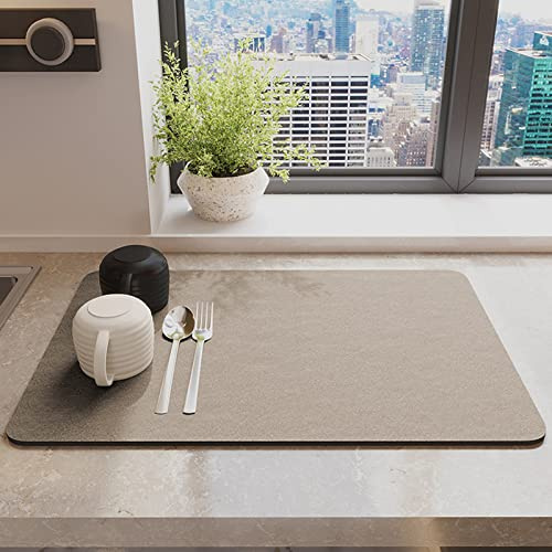 Morbuy Alfombrilla Escurreplatos, 50x40cm Secado Rápido Alfombrilla Cafetera, Color Sólido Estera Fregadero Antideslizante Encimeras, Absorbente Alfombrilla para Encimera de Cocina (Marrón Claro)
