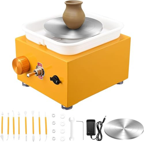 Kotsy Töpferscheibe Elektrisch,Mini Electric Pottery Wheel 6.5/10 cm Turntable,2000 U/min Einstellbare Geschwindigkeit,töpferset für Beginners und Kinder Crafts Casting Gift DIY(Gelb)
