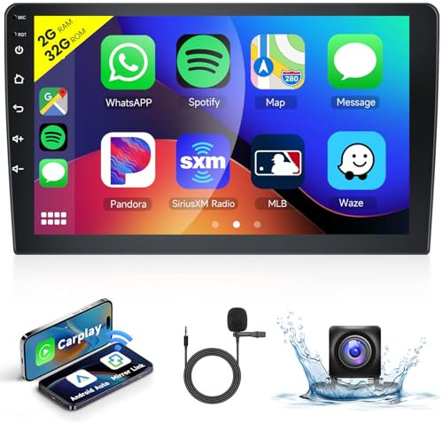 2+32G Wireless Carplay 10.1 Android Autoradio 2 Din Android Auto Mirror Link Bildschirm,Radio mit Bluetooth/WiFi 26 UI FM/RDS Lenkradsteuerung GPS EQ MIC mit AHD Rückfahrkamera