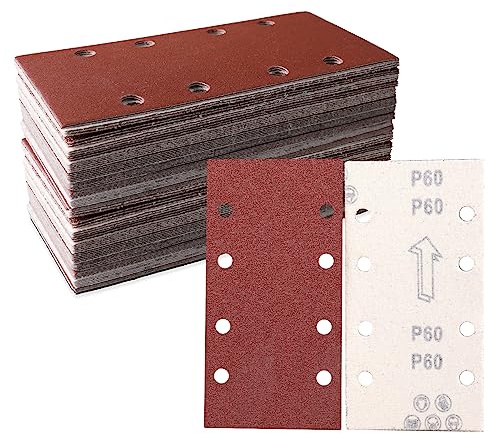STEBRUAM 60 Grits Sanding Sheets 30 Pack 93 x 185mm Sandpaper | Hook and Loop Sanding Pads,8 Hole,Ideal for Sanding Polishing Rust Removal,for Rectangular Electric Sander
