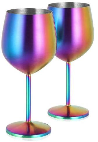 Livole Copas de cóctel de acero inoxidable, copas de vino tinto con mango, copas de vino irrompibles, copas de champán de 550 ml, juego para fiestas, picnics, camping, multicolor (2 unidades)