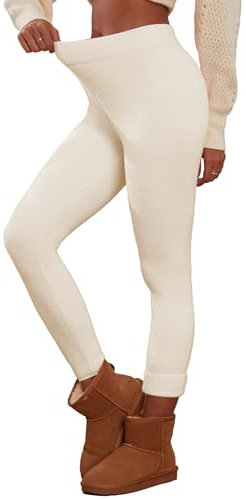 Famulily Thermohose Damen Winter Casual Knit Ribbed Stretchy Legging Pants Beige M/L