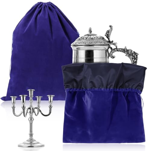 LEIFIDE Lot de 2 sacs de rangement argentés en tissu anti-ternissement avec cordon de serrage pour bijoux, montres, couverts, bracelets (76,2 x 61 cm, bleu roi)