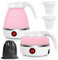 RANJIMA Wasserkocher Faltbar, 0.6L Tragbarer Camping Wasserkocher Elektrischer Wasserkocher Mini Reisewasserkocher Klein Silikon Faltbarer Wasserkessel mit 2 Faltbecher für Camping Reise Outdoor, Rosa